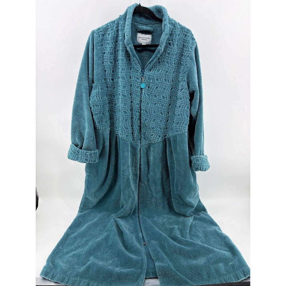House of Chenille, Teal Terry Cloth Robe, Full Front Zipper, Woman Size 1X